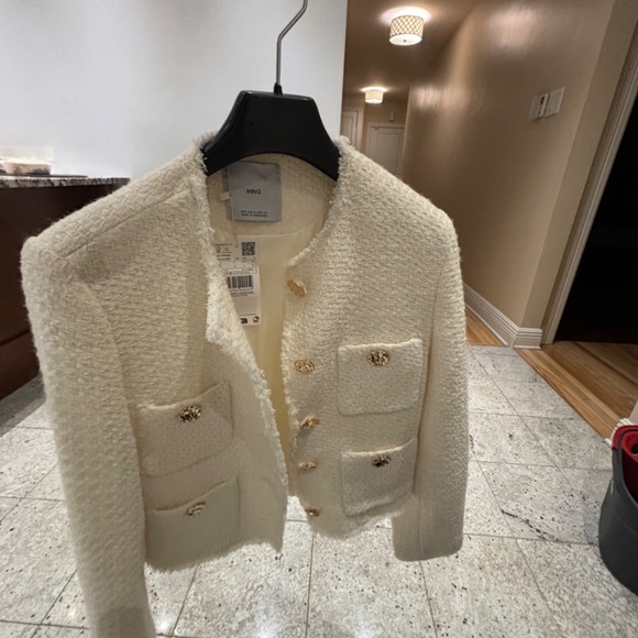 Ecru/ Beige Mango pocket tweed jacket - Size S -NEVER WORN - Picture 3 of 3